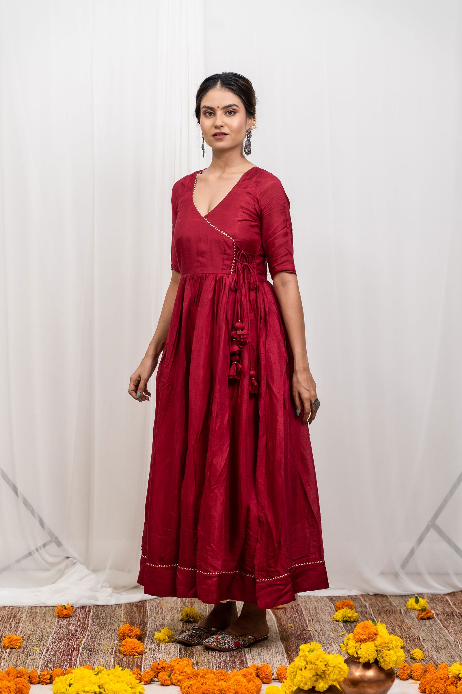 Maroon Silk Dupatta Set - Tantu