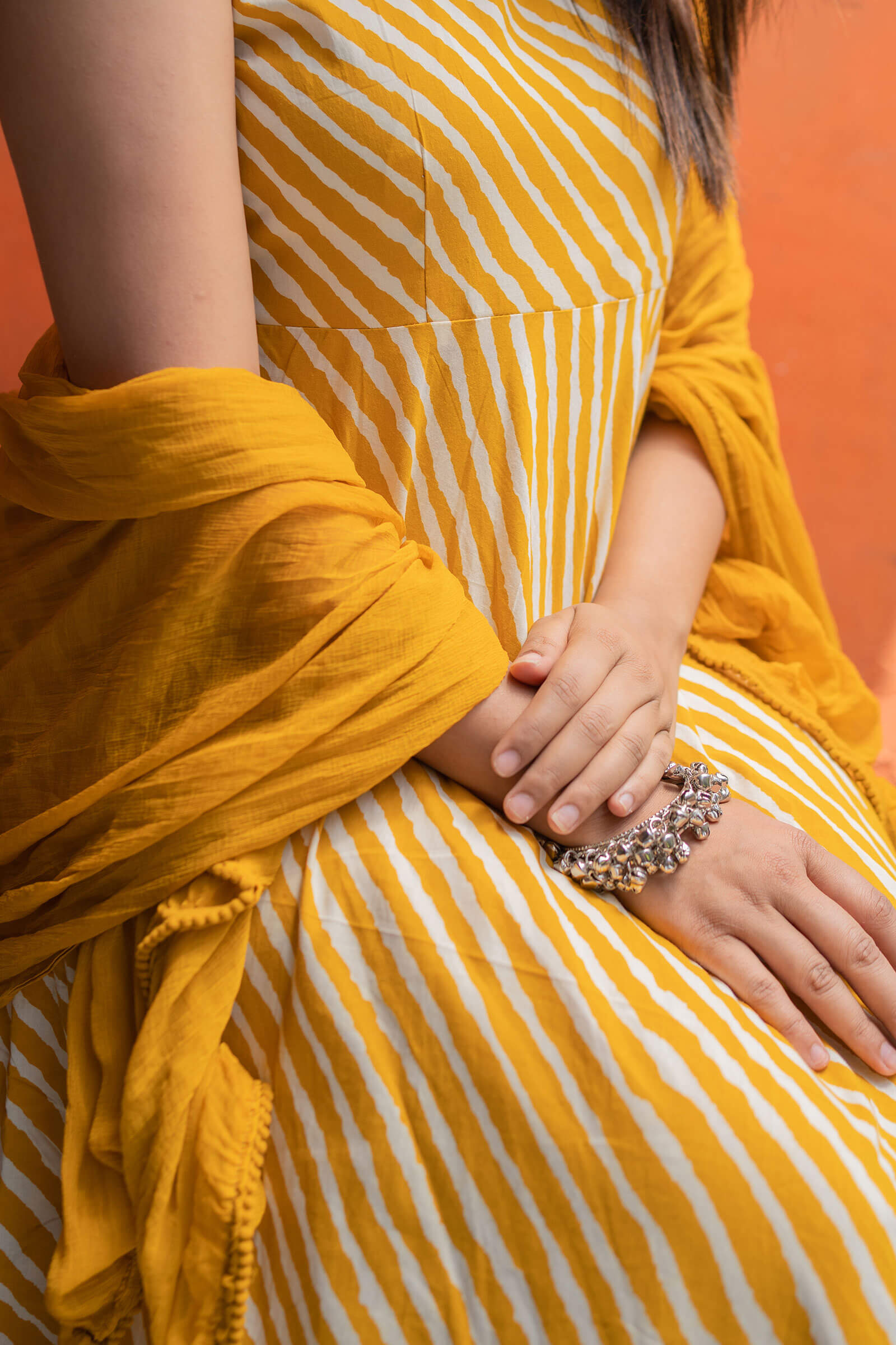 Fire Yellow Leheriya Printed Ethnic Dress - Tantu