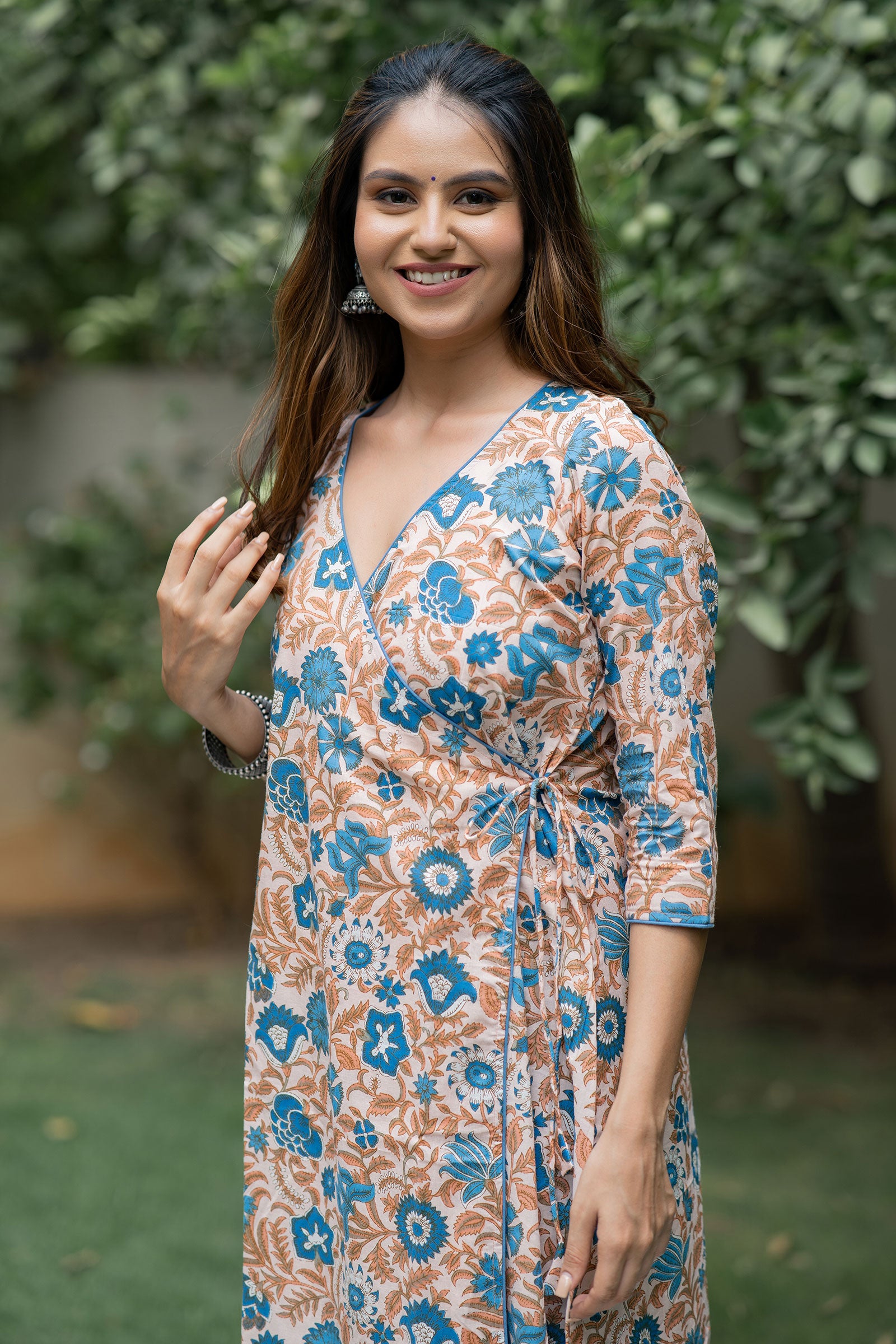 Peach Jaal Floral Printed Kurta Set - Tantu