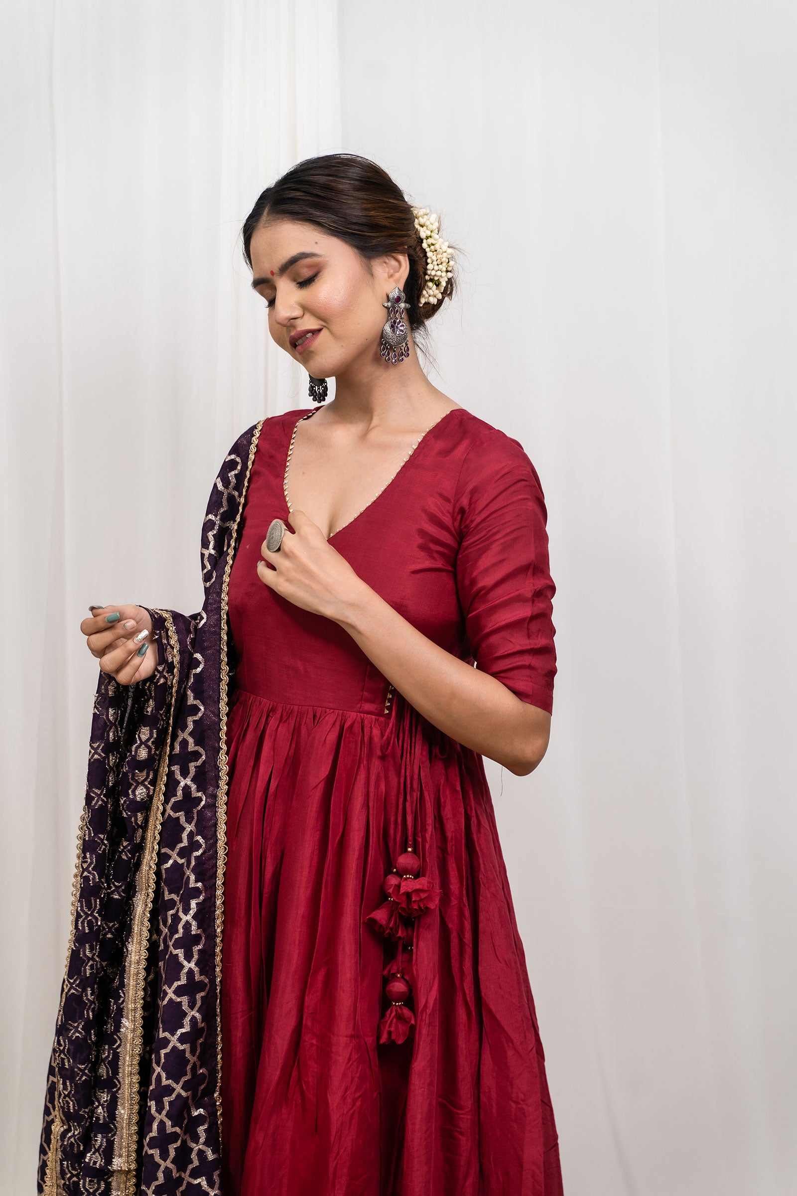 Maroon Silk Dupatta Set - Tantu