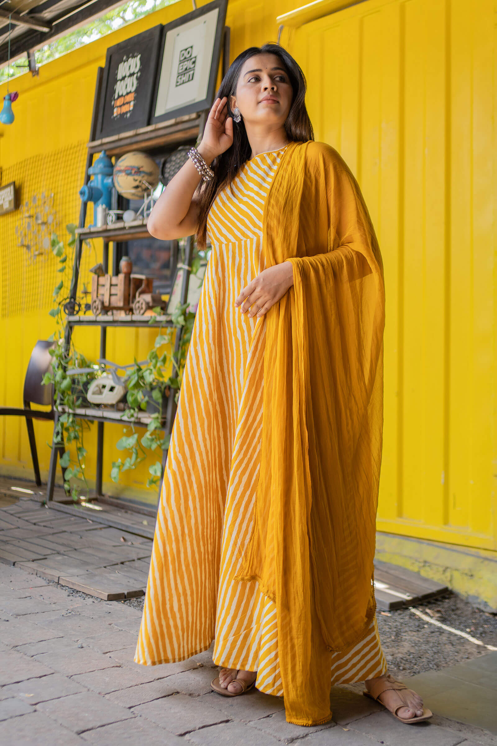 Fire Yellow Leheriya Printed Ethnic Dress - Tantu