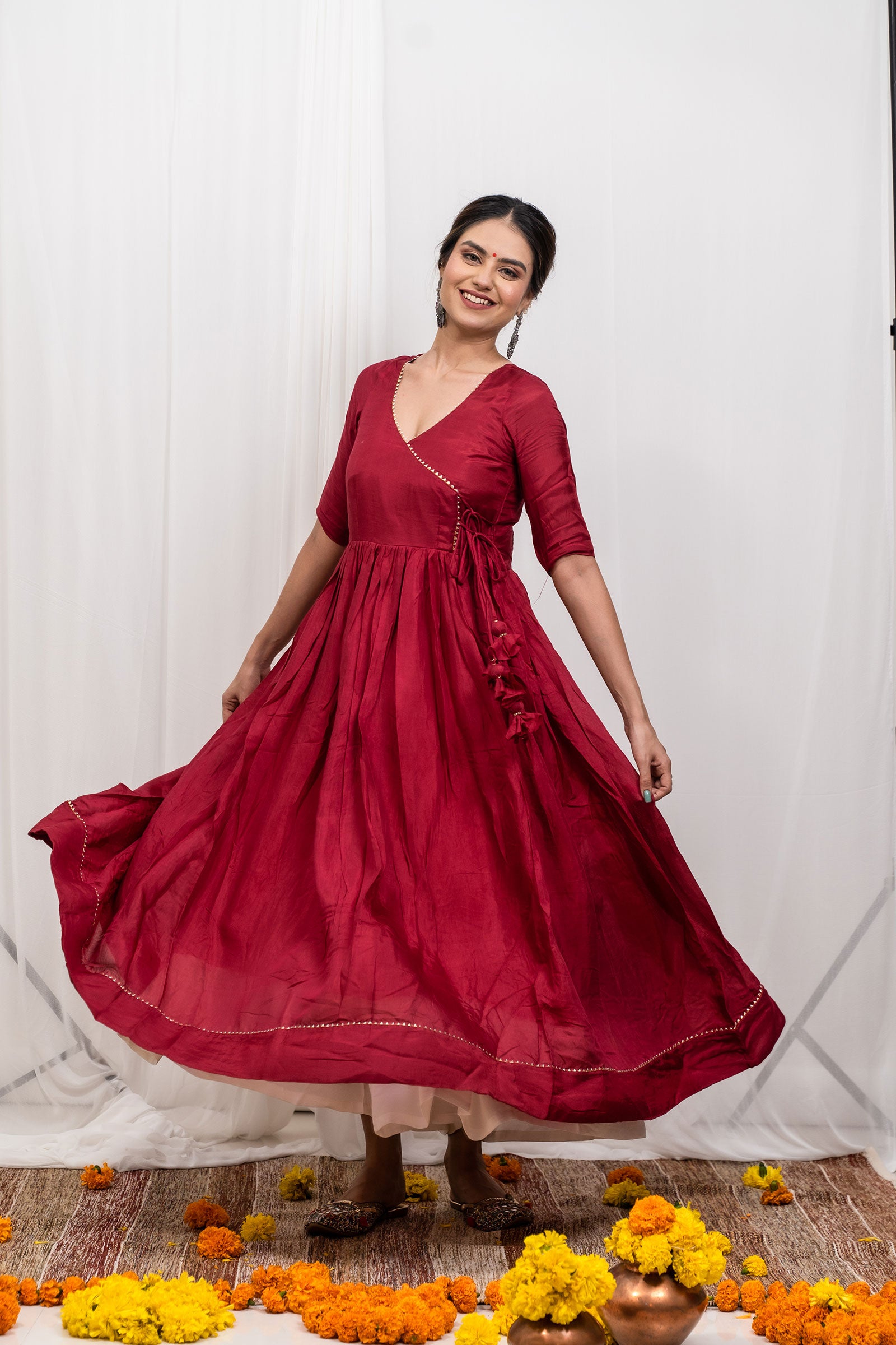Maroon Silk Dupatta Set - Tantu