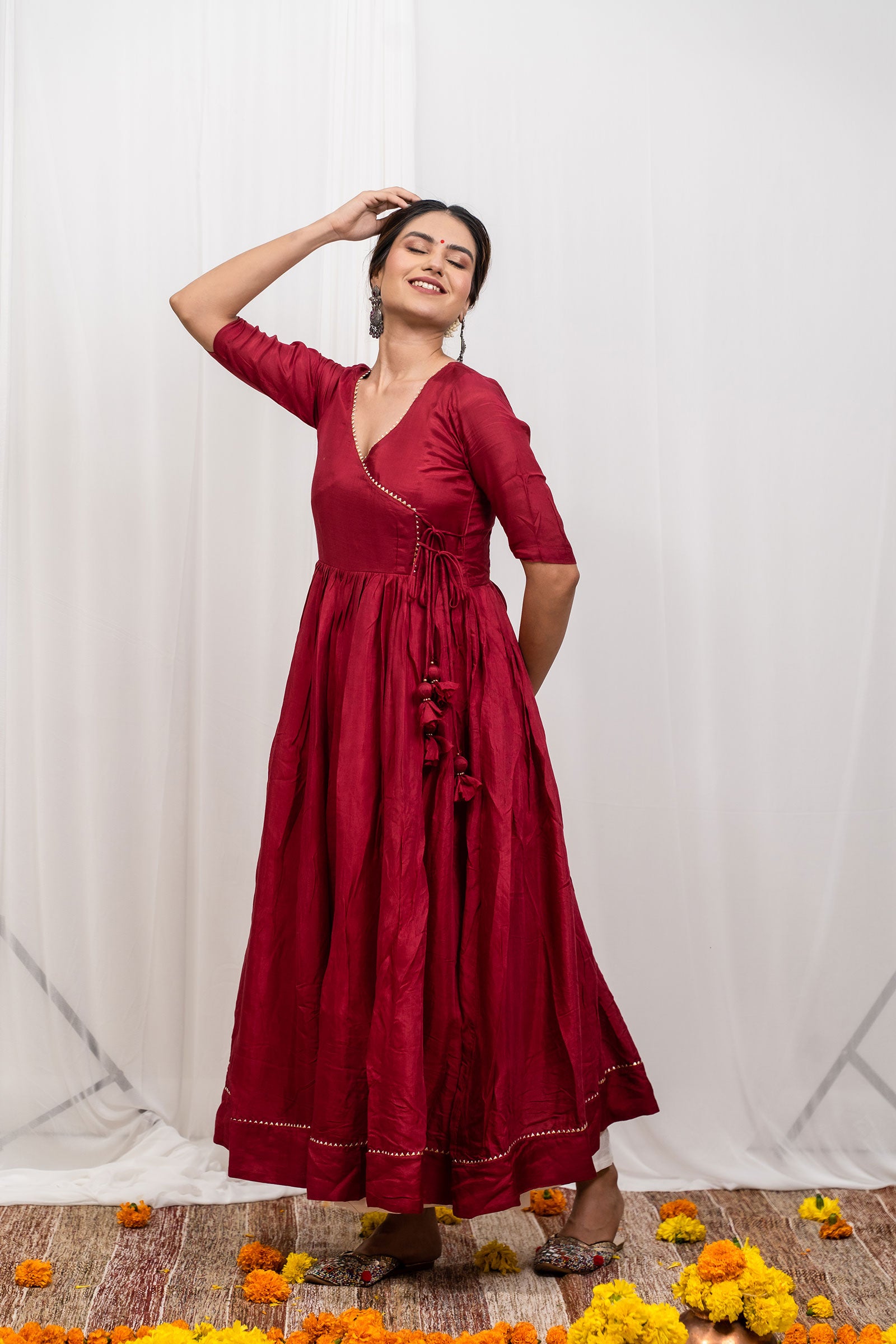 Maroon Silk Dupatta Set - Tantu
