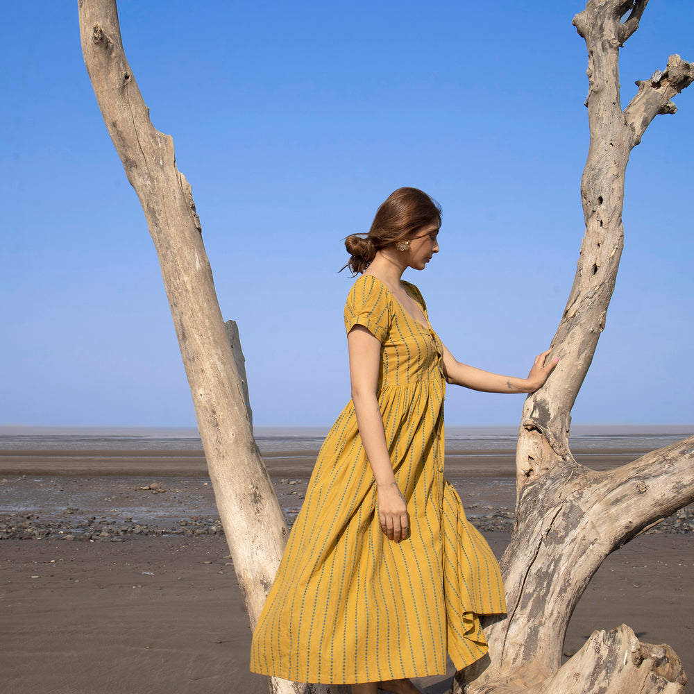 
                  
                    Mustard Melody Striped Handloom Dress
                  
                