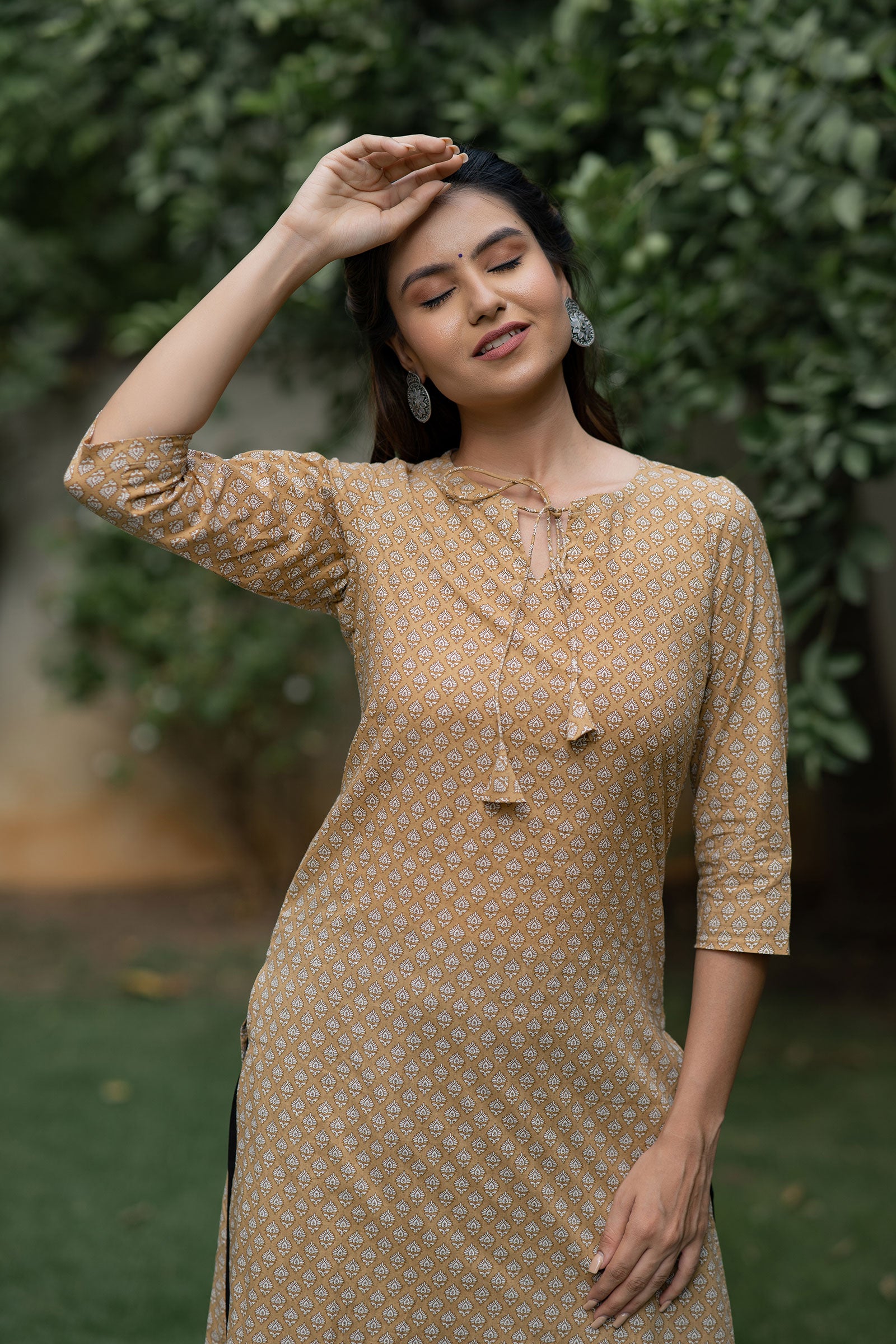 Beige Cotton Printed Kurta Set - Tantu 