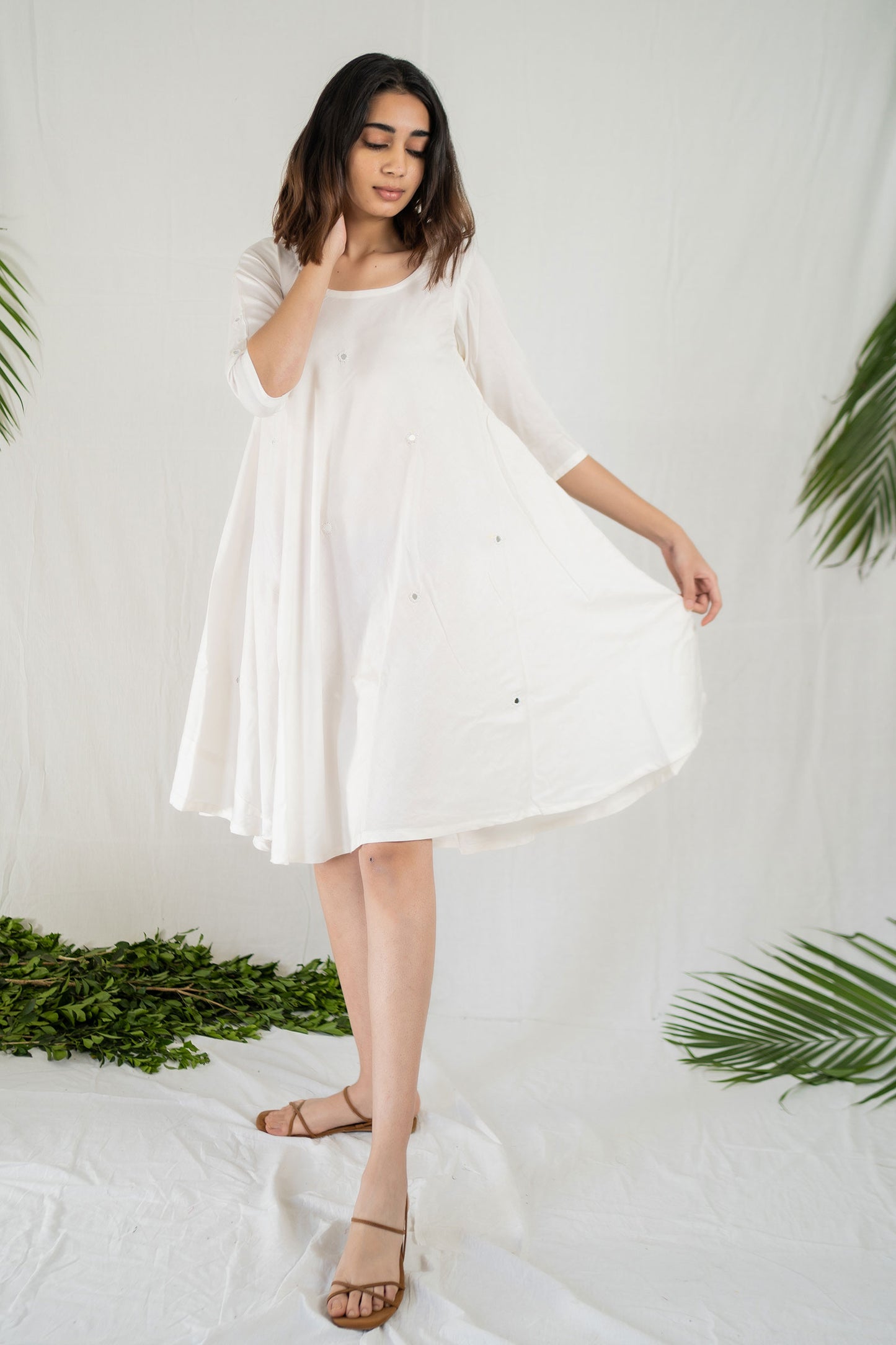 
                  
                    White Mirror Embroidery Dress - Tantu 
                  
                