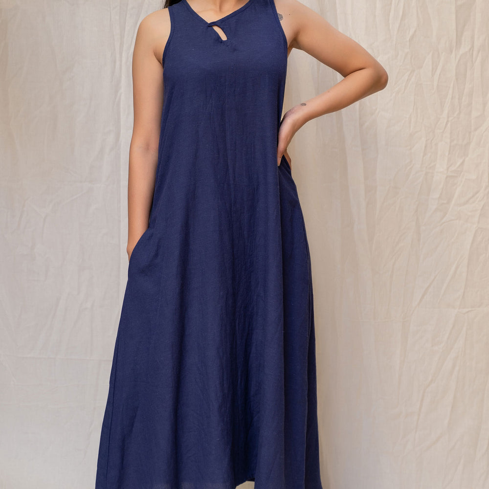 Indigo Cotton Medi Dress - Tantu 