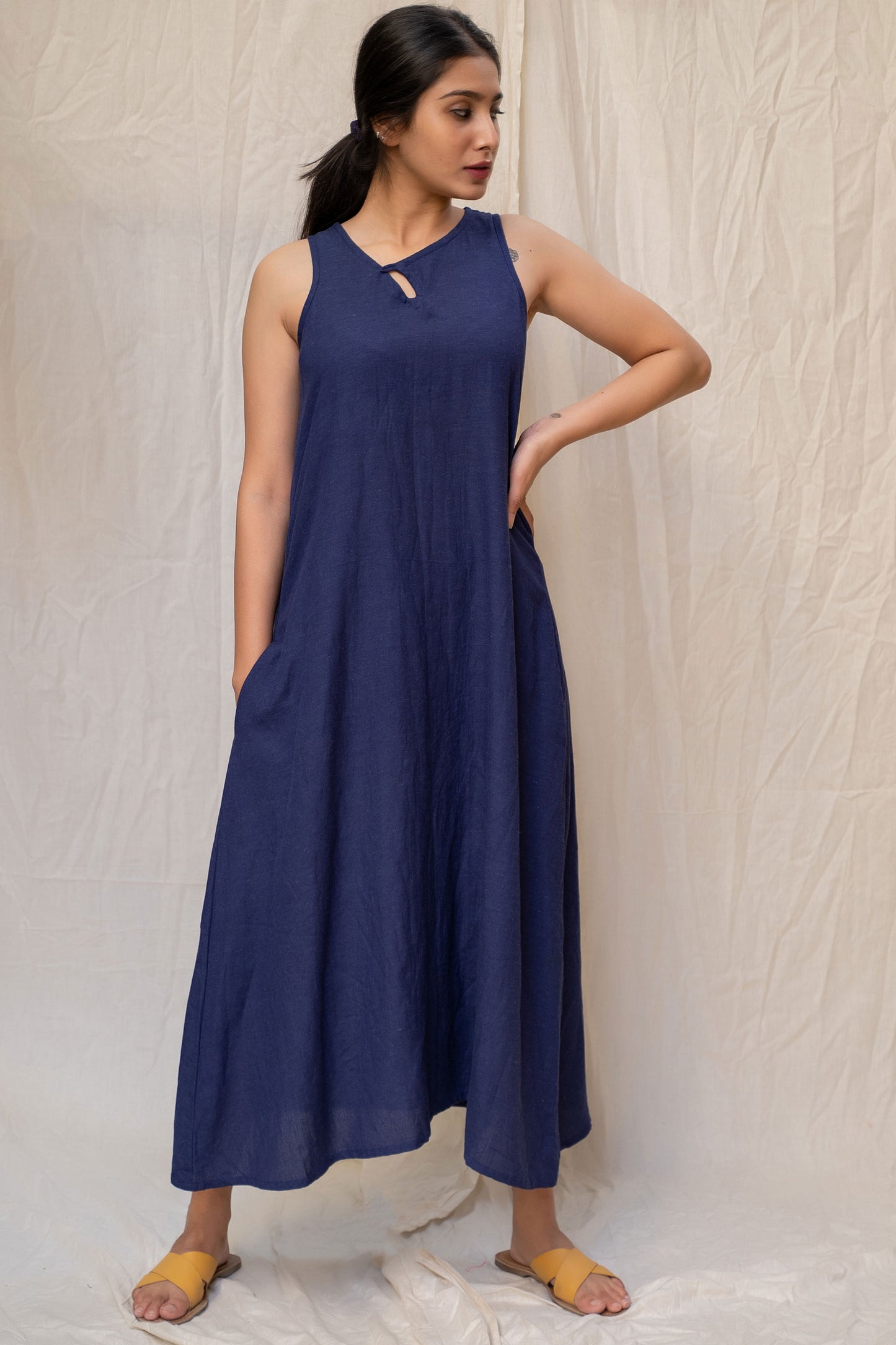 Indigo Cotton Medi Dress - Tantu 