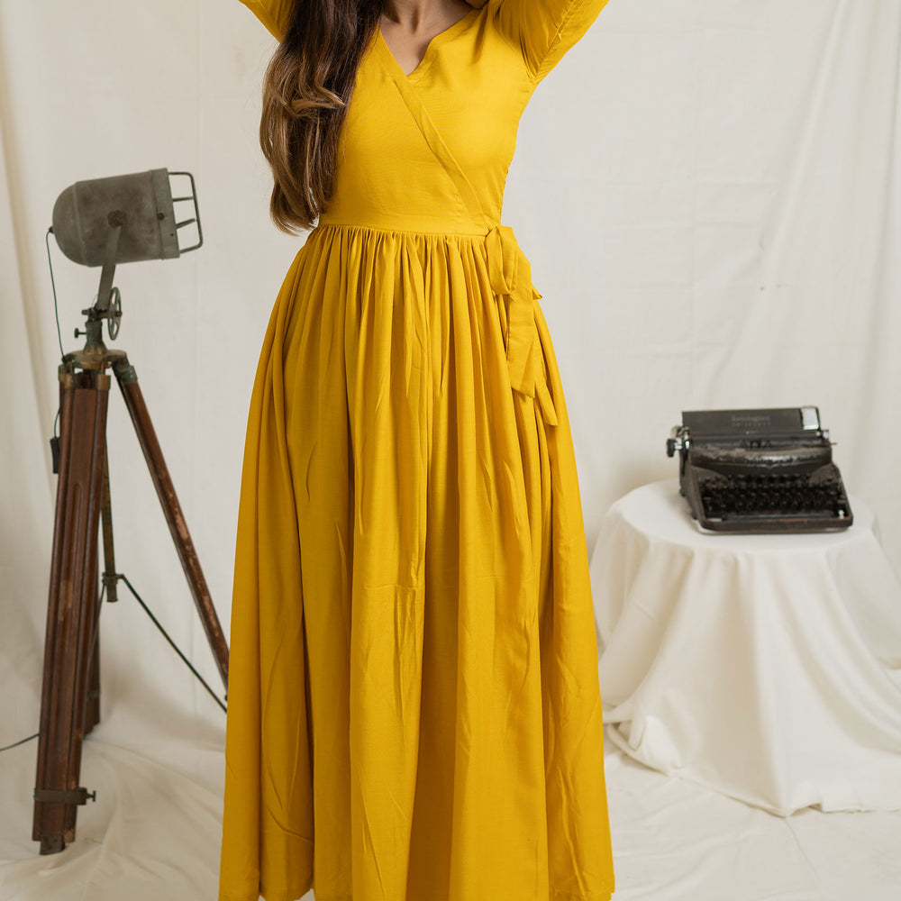 
                  
                    Yellow Flared Cotton Ethnic Dress - Tantu 
                  
                