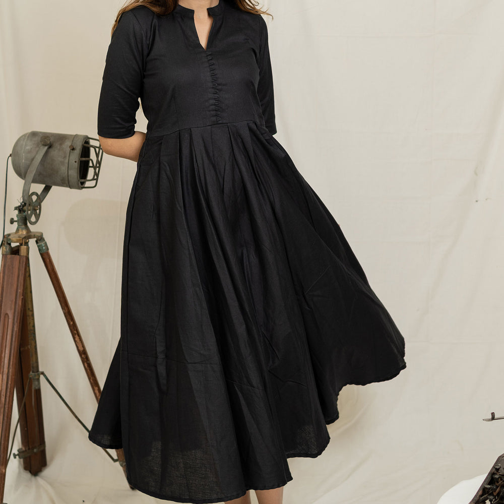 Black Cotton Casual Dress - Tantu 