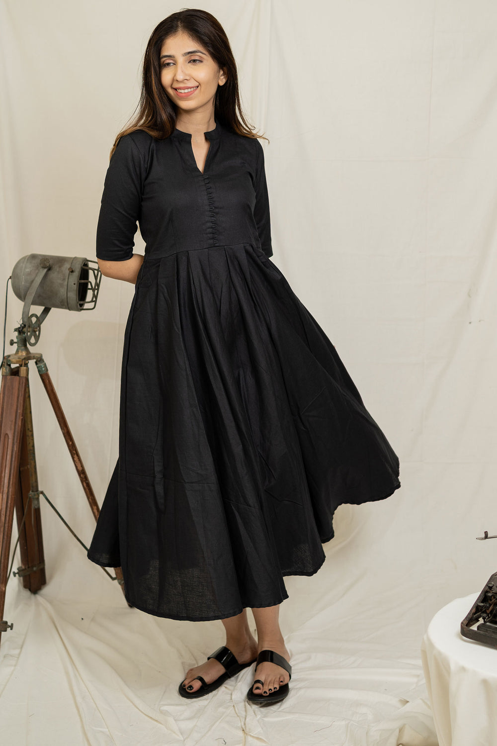 Black Cotton Casual Dress - Tantu 