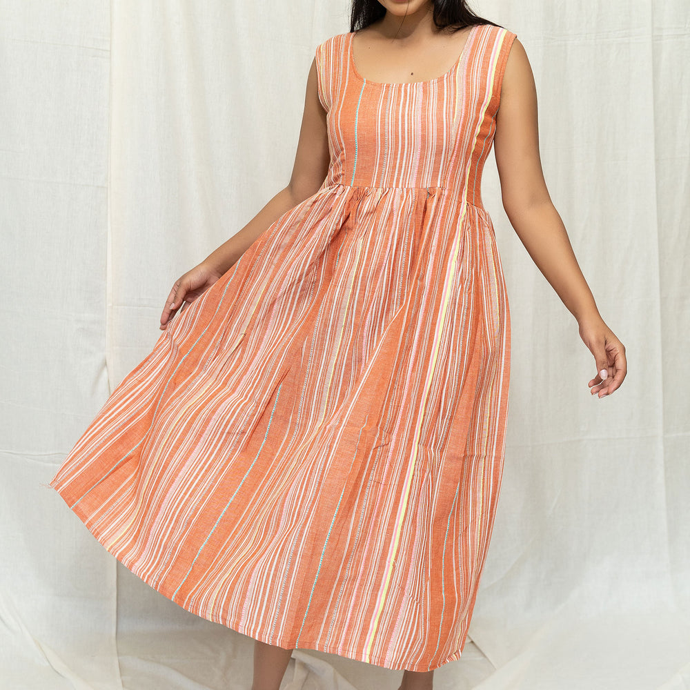 
                  
                    Brown Striped Cotton Dress - Tantu 
                  
                