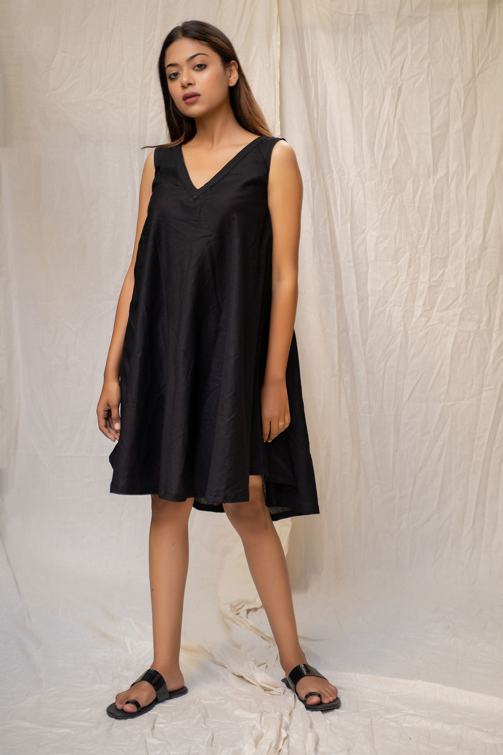 Black Cotton Short Dress - Tantu 