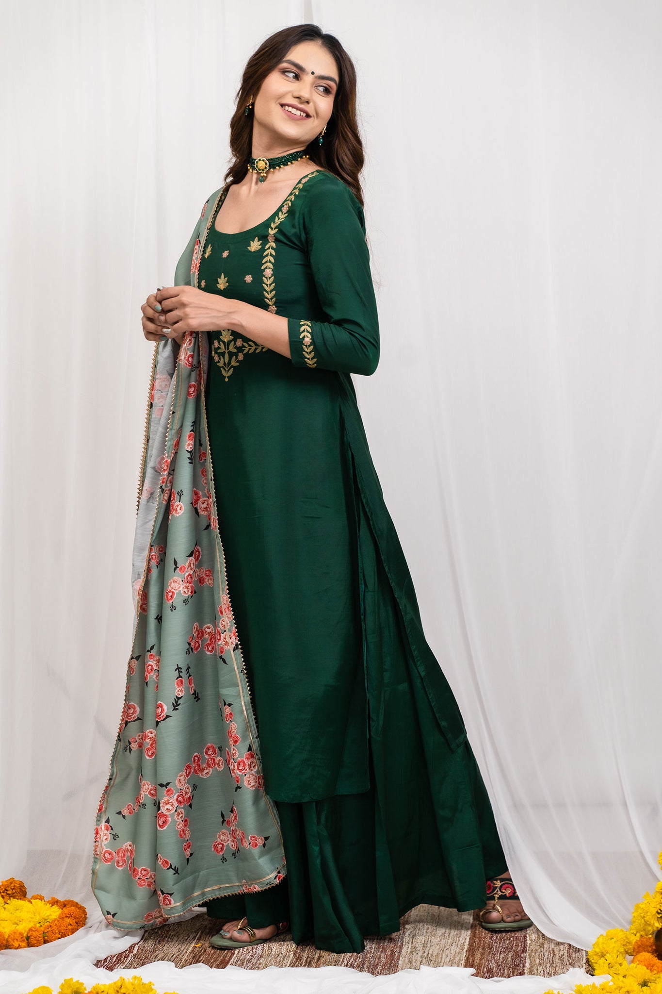 Haritha Embroidered Silk Suit Set - Tantu 
