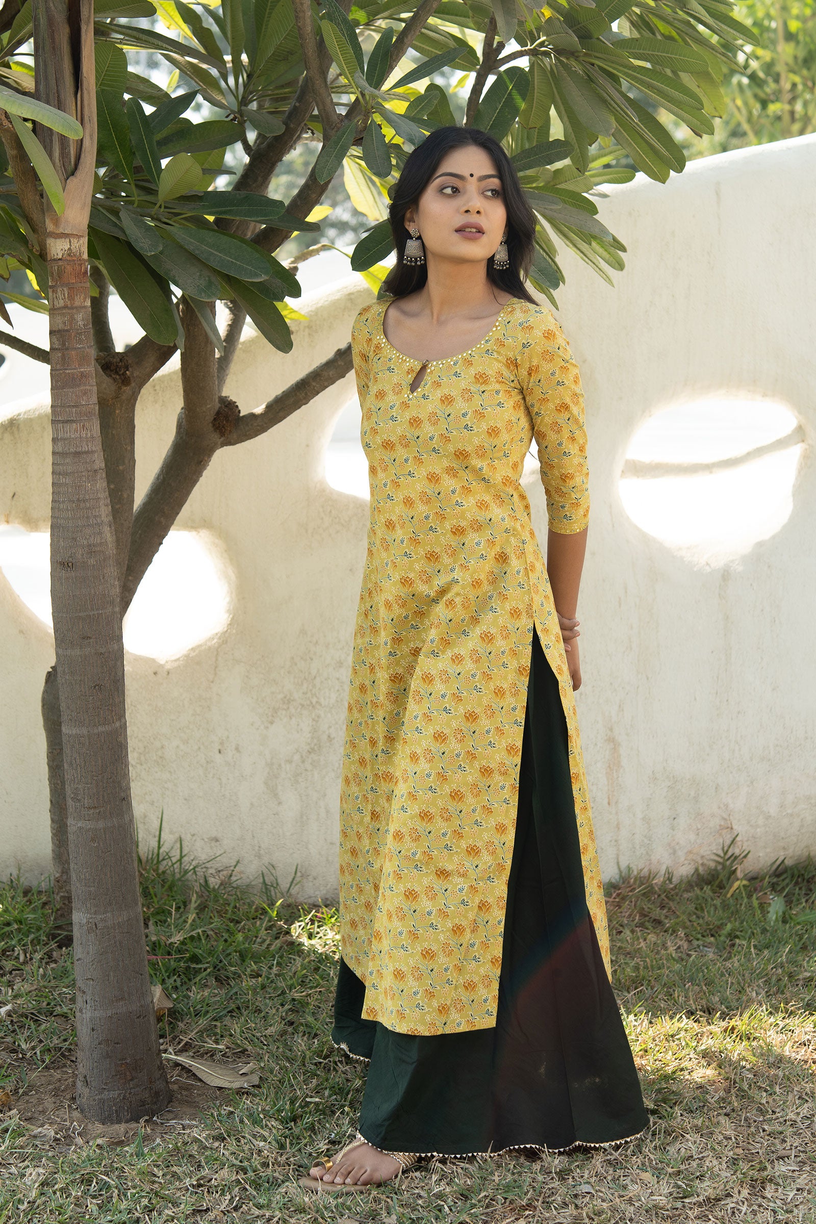 Yellow BlockPrinted Kurta Set - Tantu 