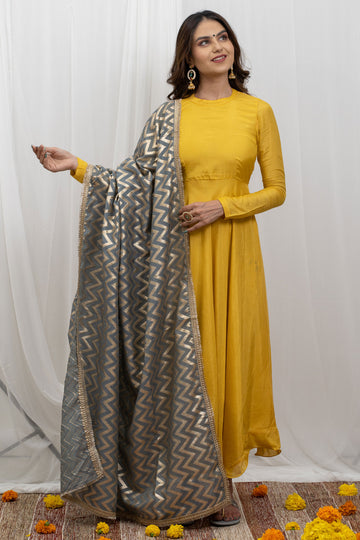 Titanium Yellow Silk Dupatta Set - Tantu 
