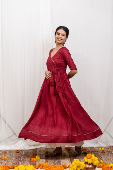 Maroon Silk Dupatta Set - Tantu 
