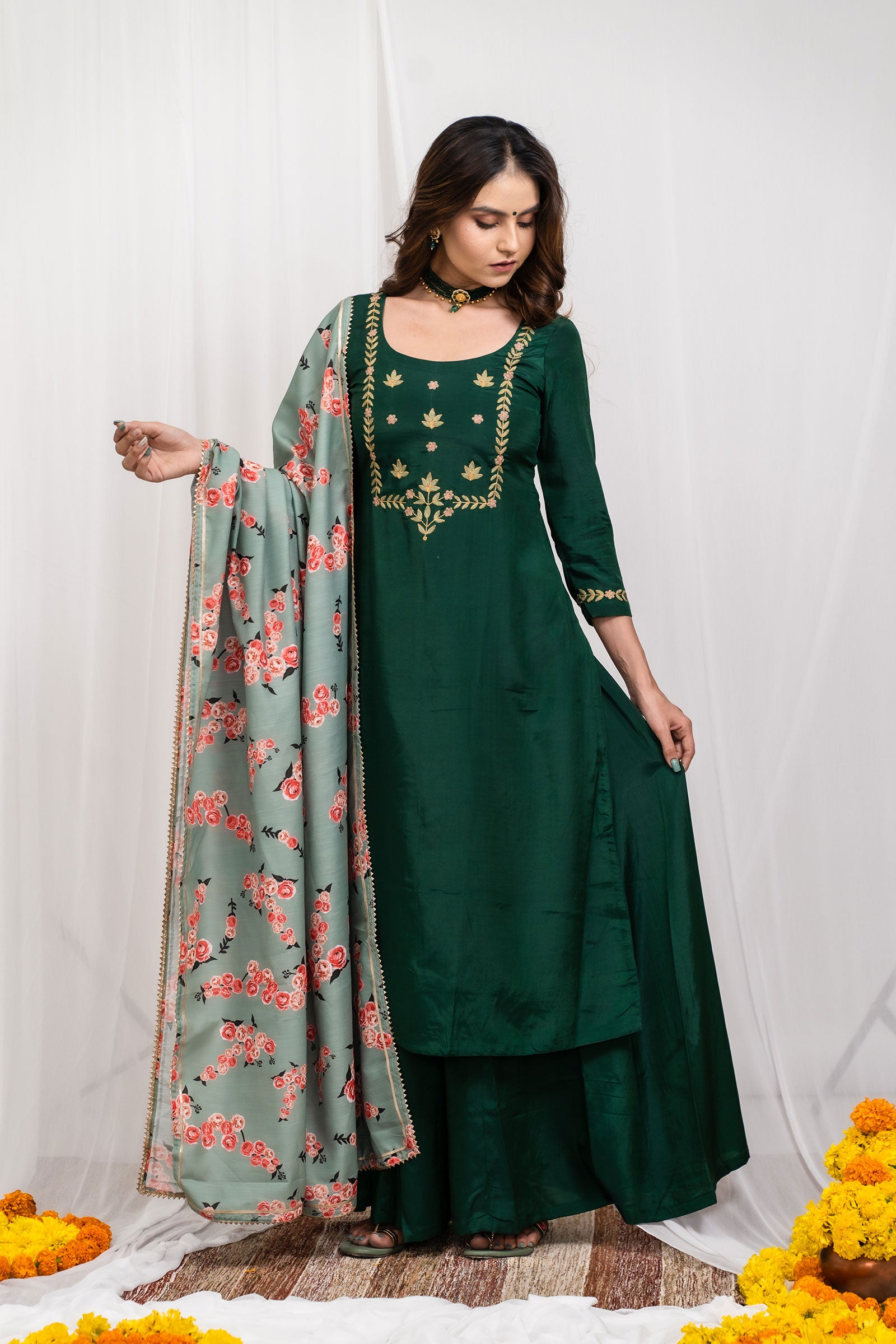 Haritha Embroidered Silk Suit Set - Tantu 