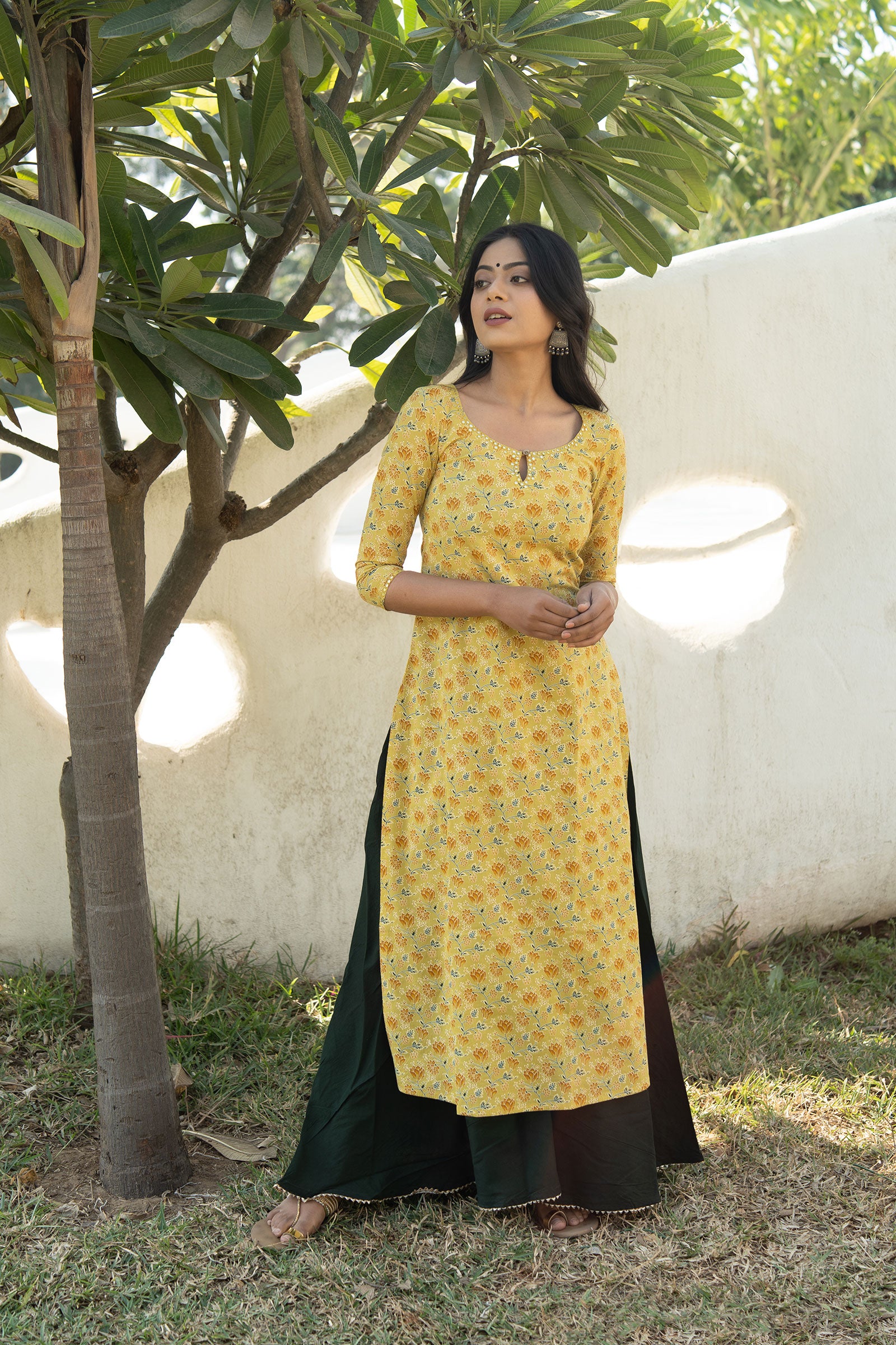 Yellow BlockPrinted Kurta Set - Tantu 