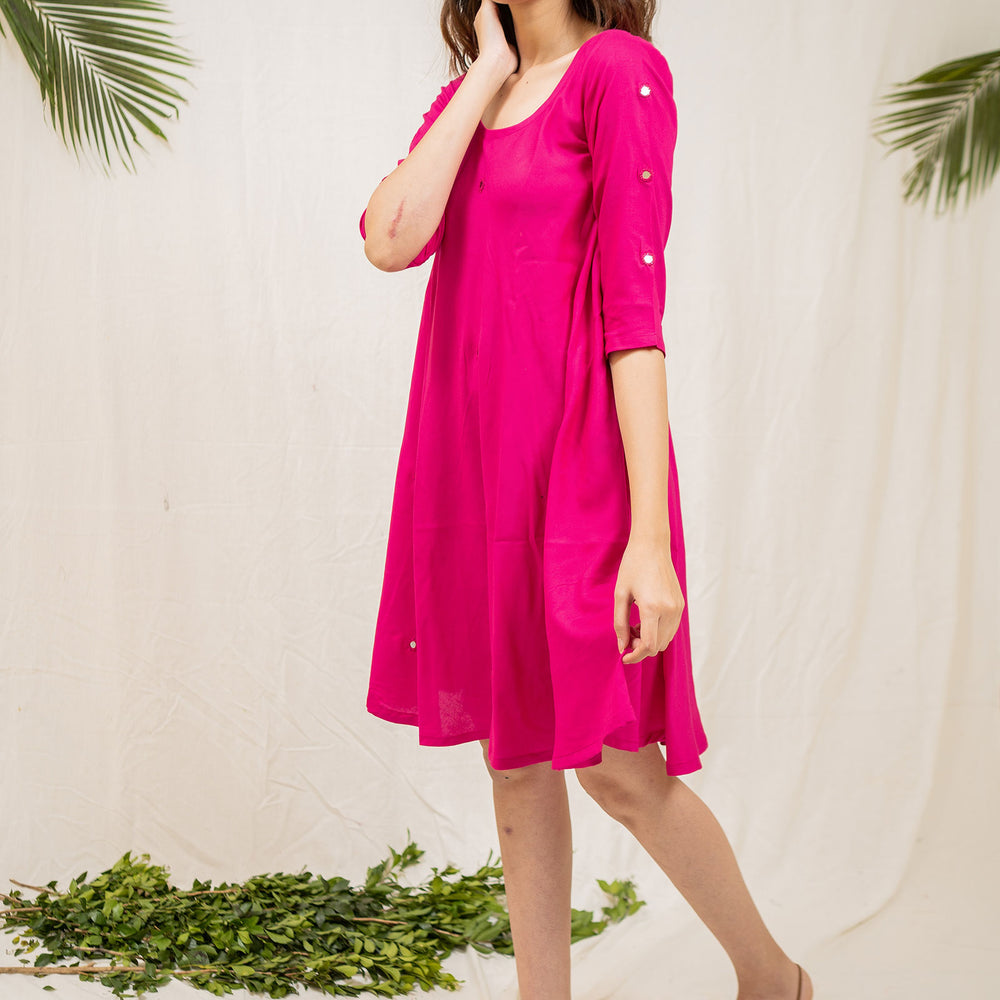 
                  
                    Hot Pink Mirror Embroidery Dress - Tantu 
                  
                