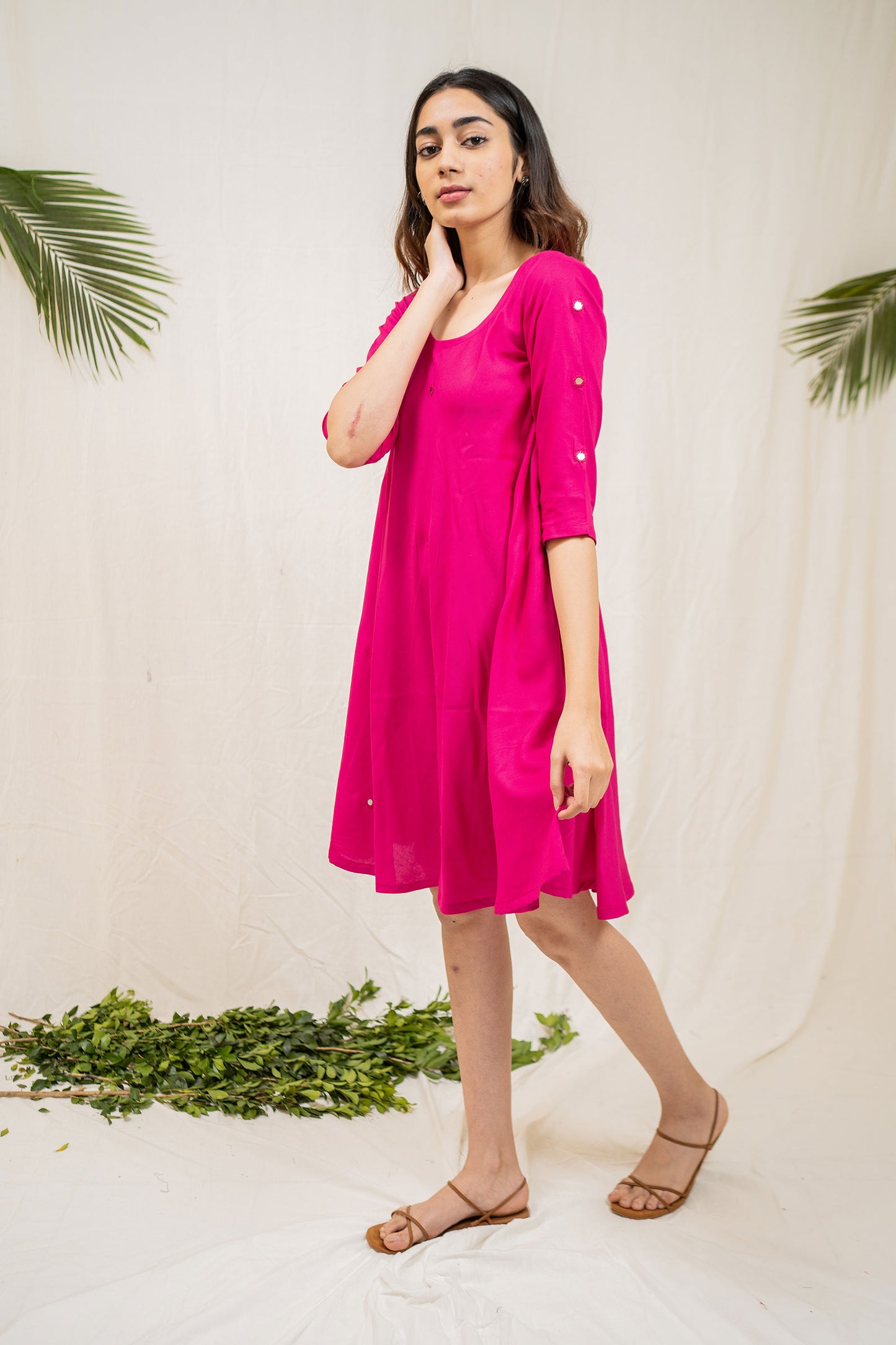 
                  
                    Hot Pink Mirror Embroidery Dress - Tantu 
                  
                