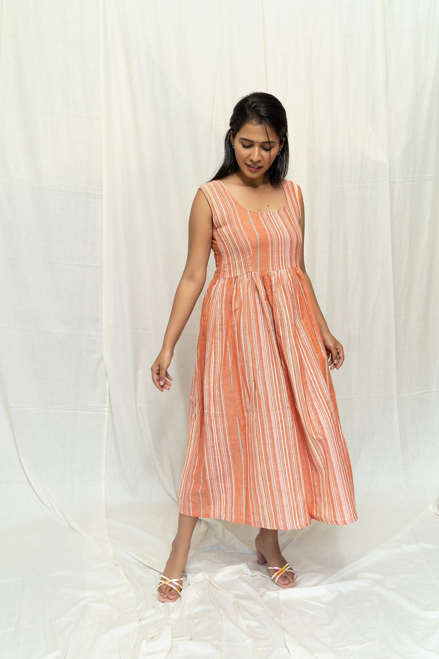 
                  
                    Brown Striped Cotton Dress - Tantu 
                  
                