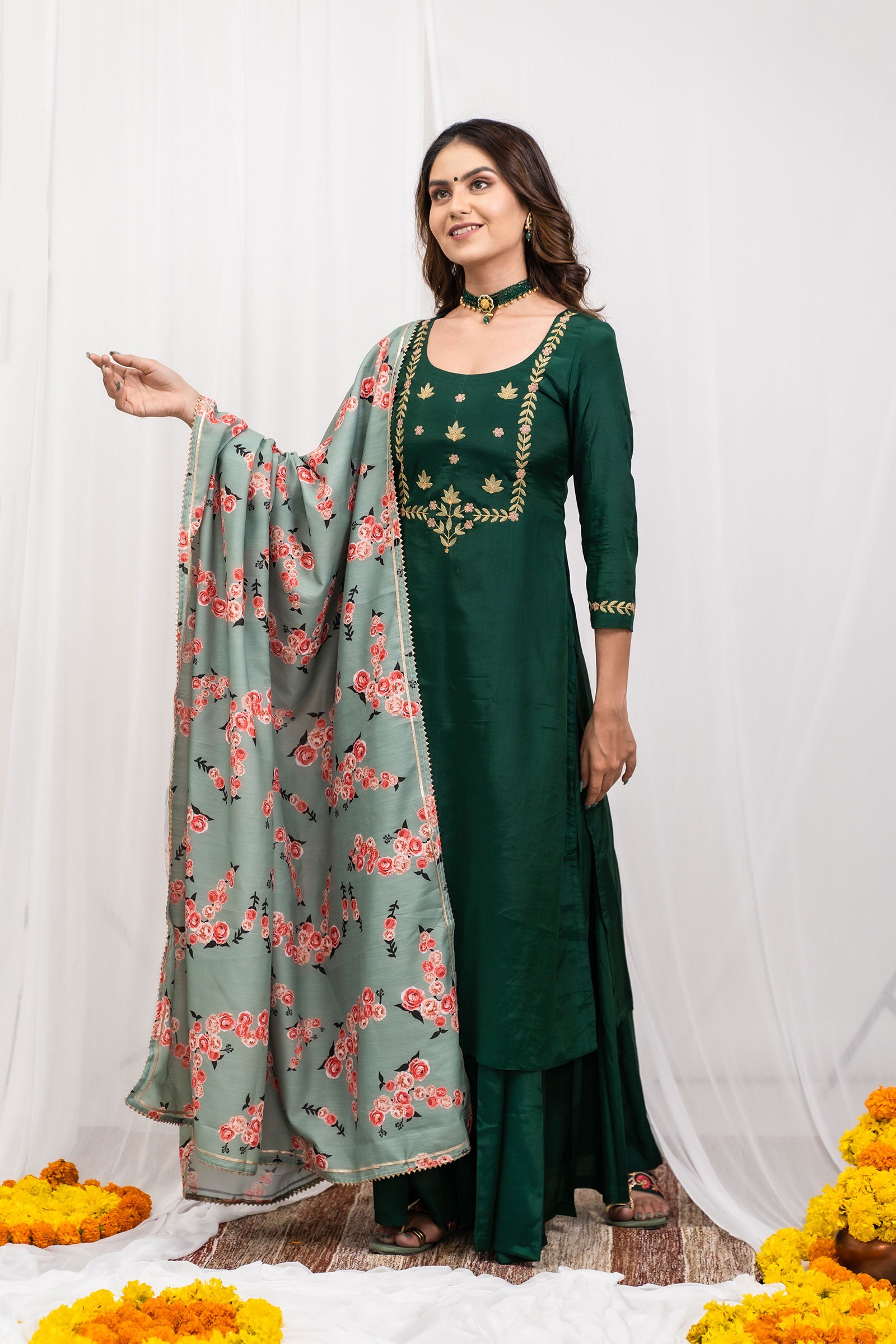 Haritha Embroidered Silk Suit Set - Tantu 