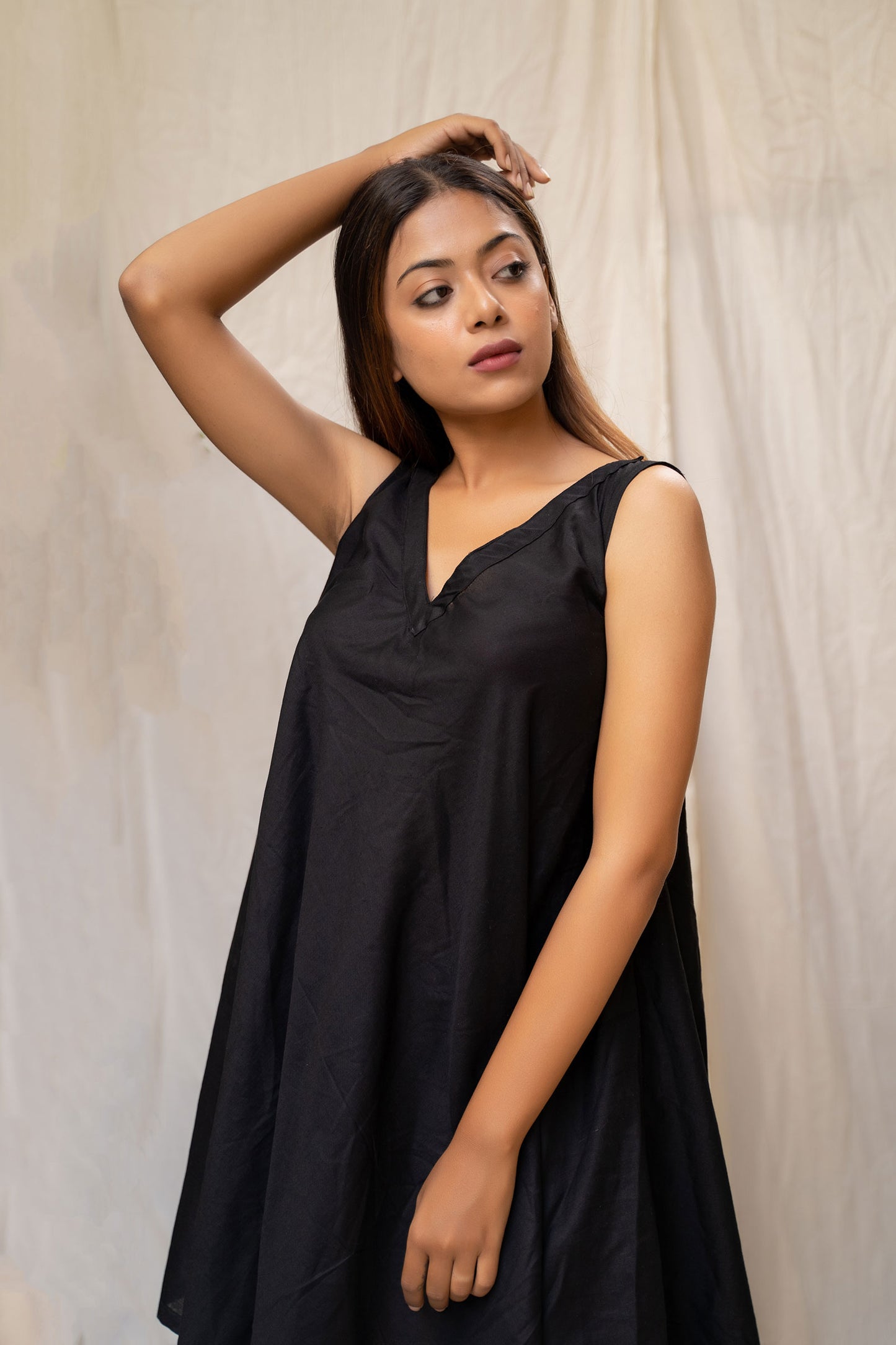 
                  
                    Black Cotton Short Dress - Tantu 
                  
                