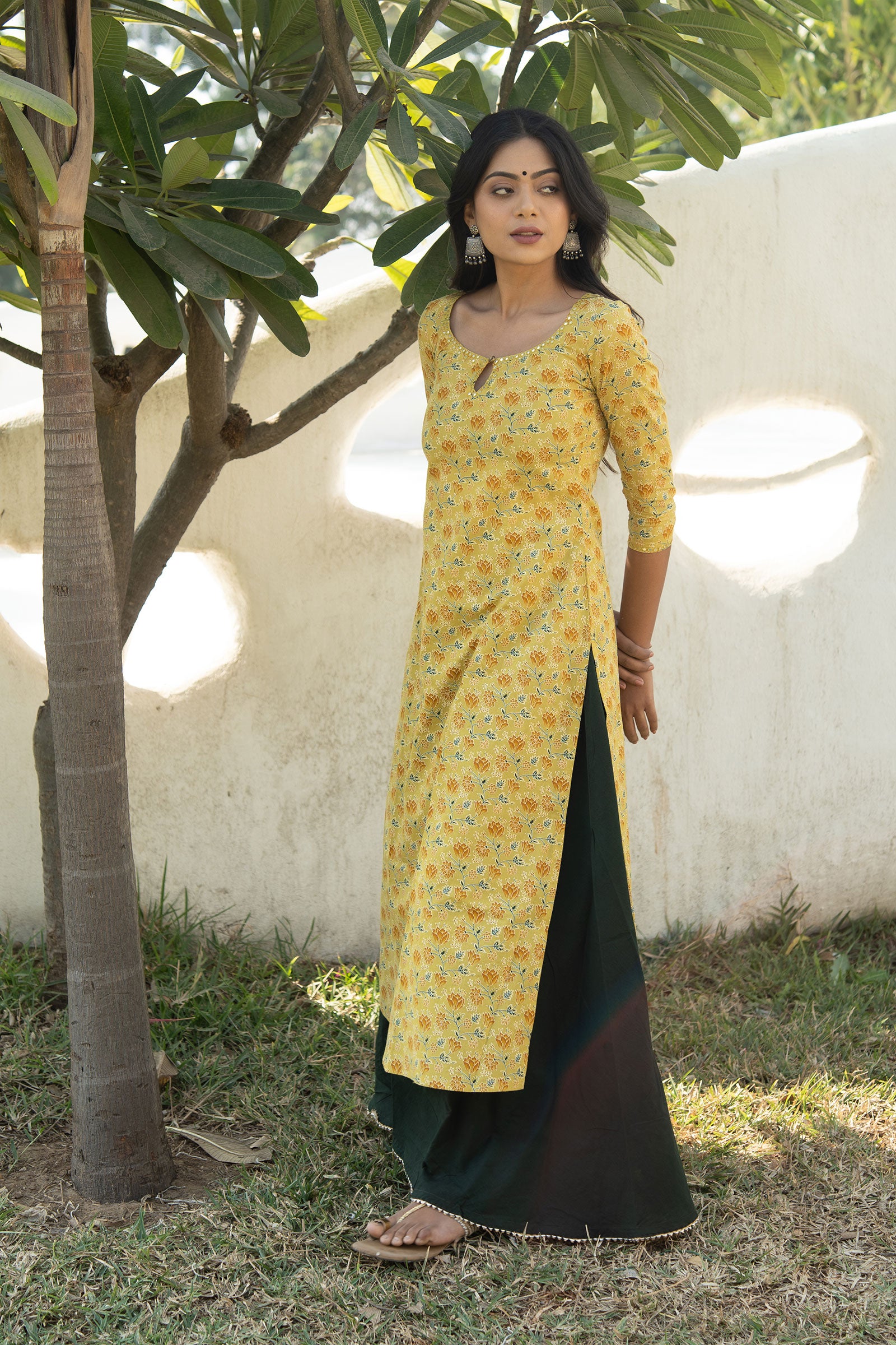 Yellow BlockPrinted Kurta Set - Tantu 