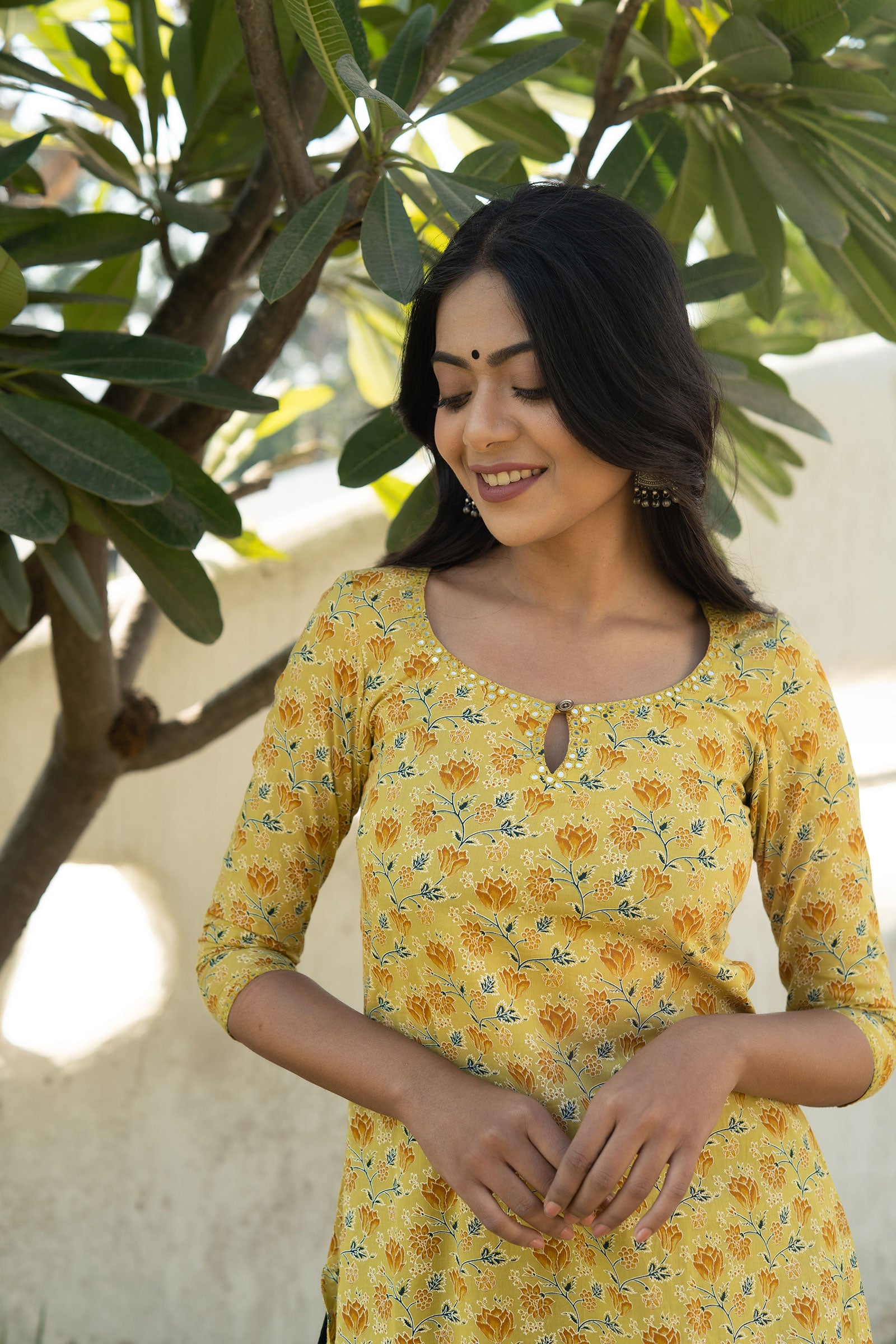 Yellow BlockPrinted Kurta Set - Tantu 