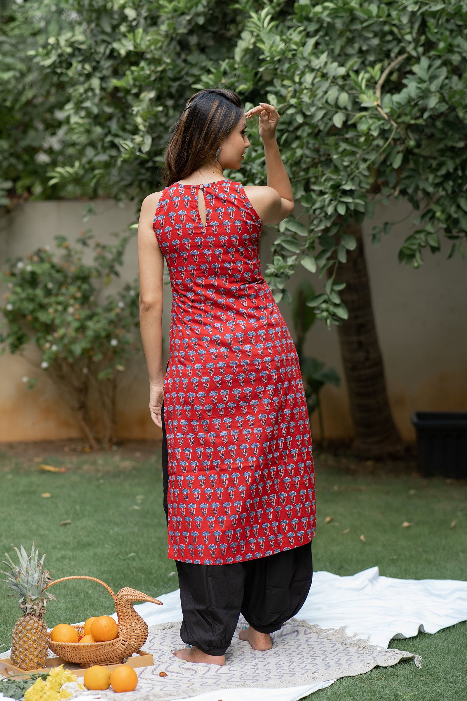 Red Lotus Printed Kurta Set - Tantu 