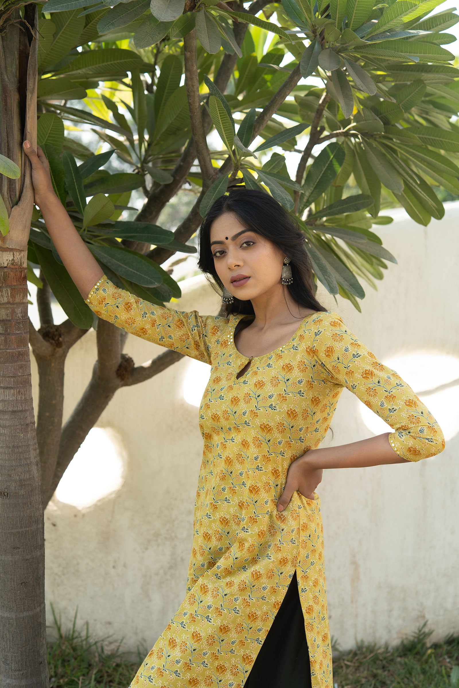 Yellow BlockPrinted Kurta Set - Tantu 