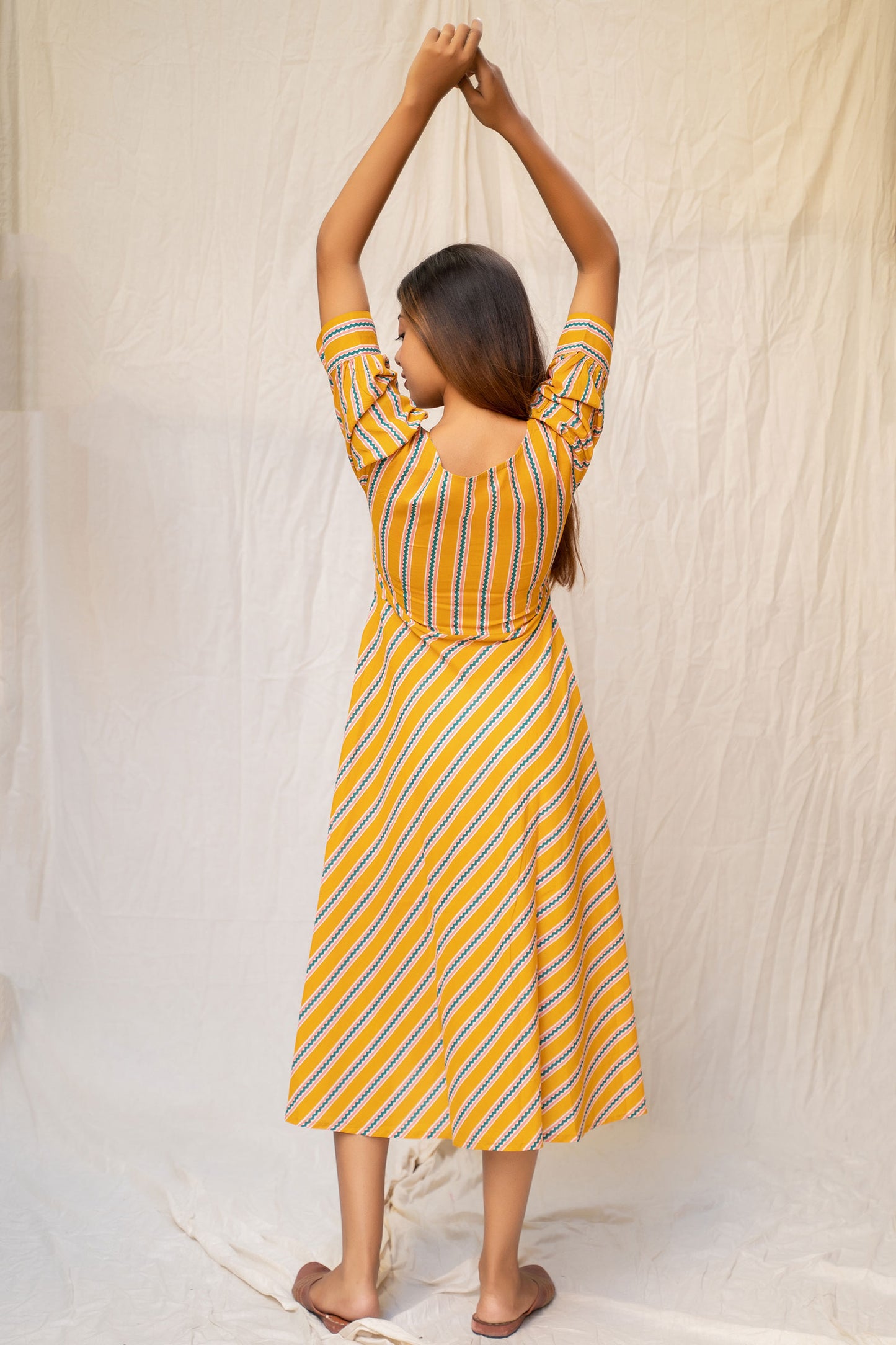 
                  
                    Mustard Striped Cotton Dress - Tantu
                  
                