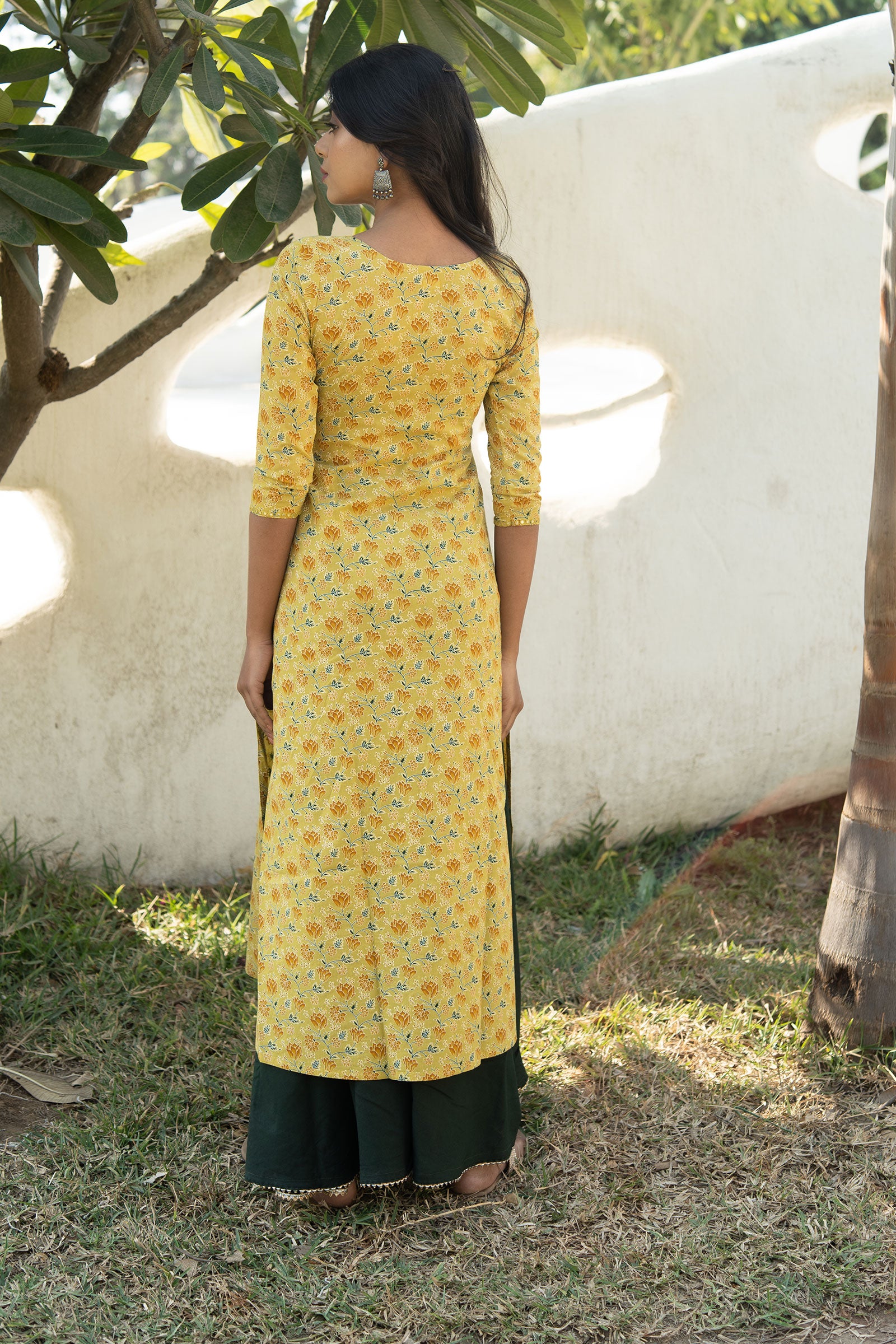 Yellow BlockPrinted Kurta Set - Tantu 