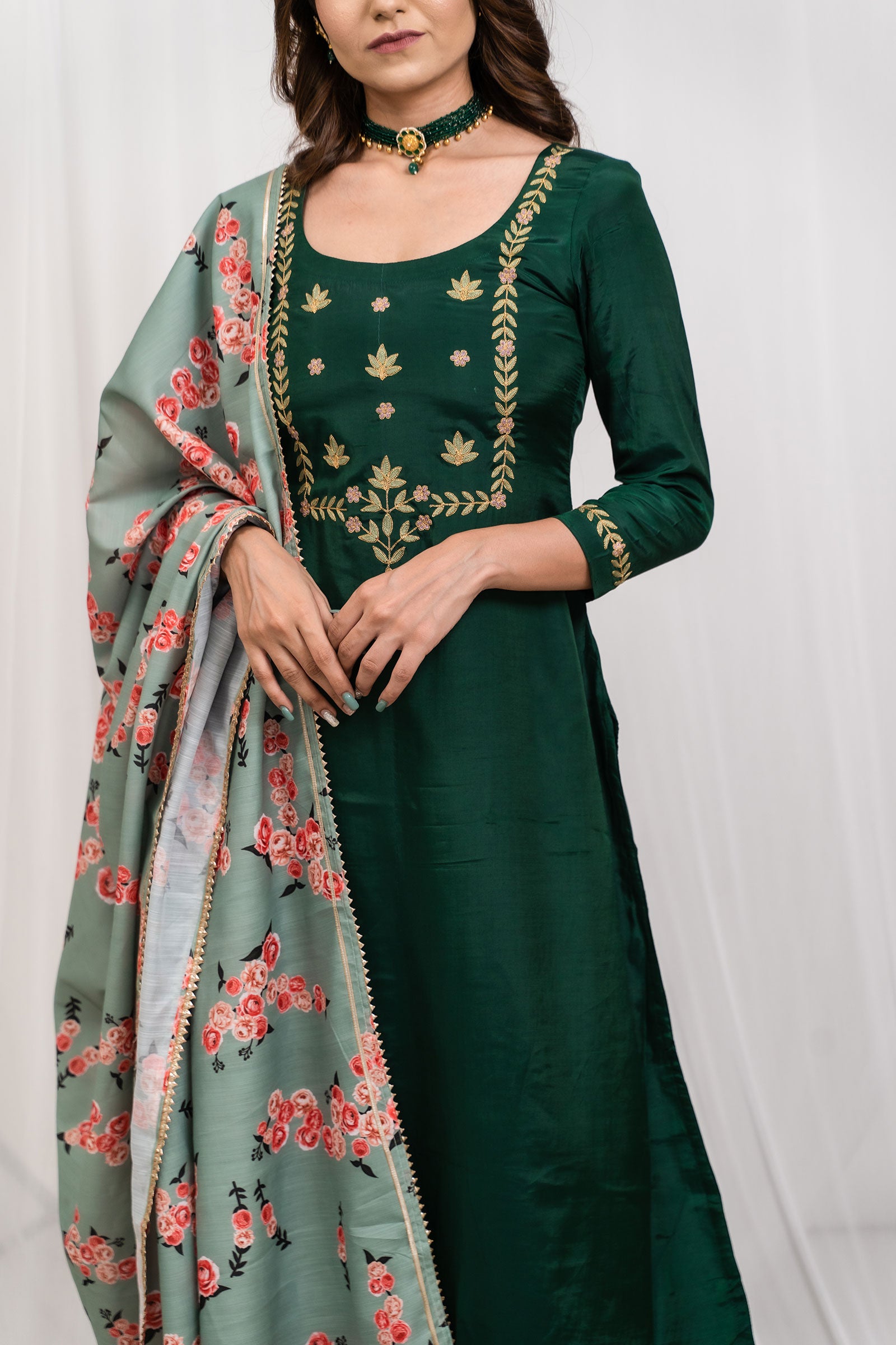 Haritha Embroidered Silk Suit Set - Tantu 