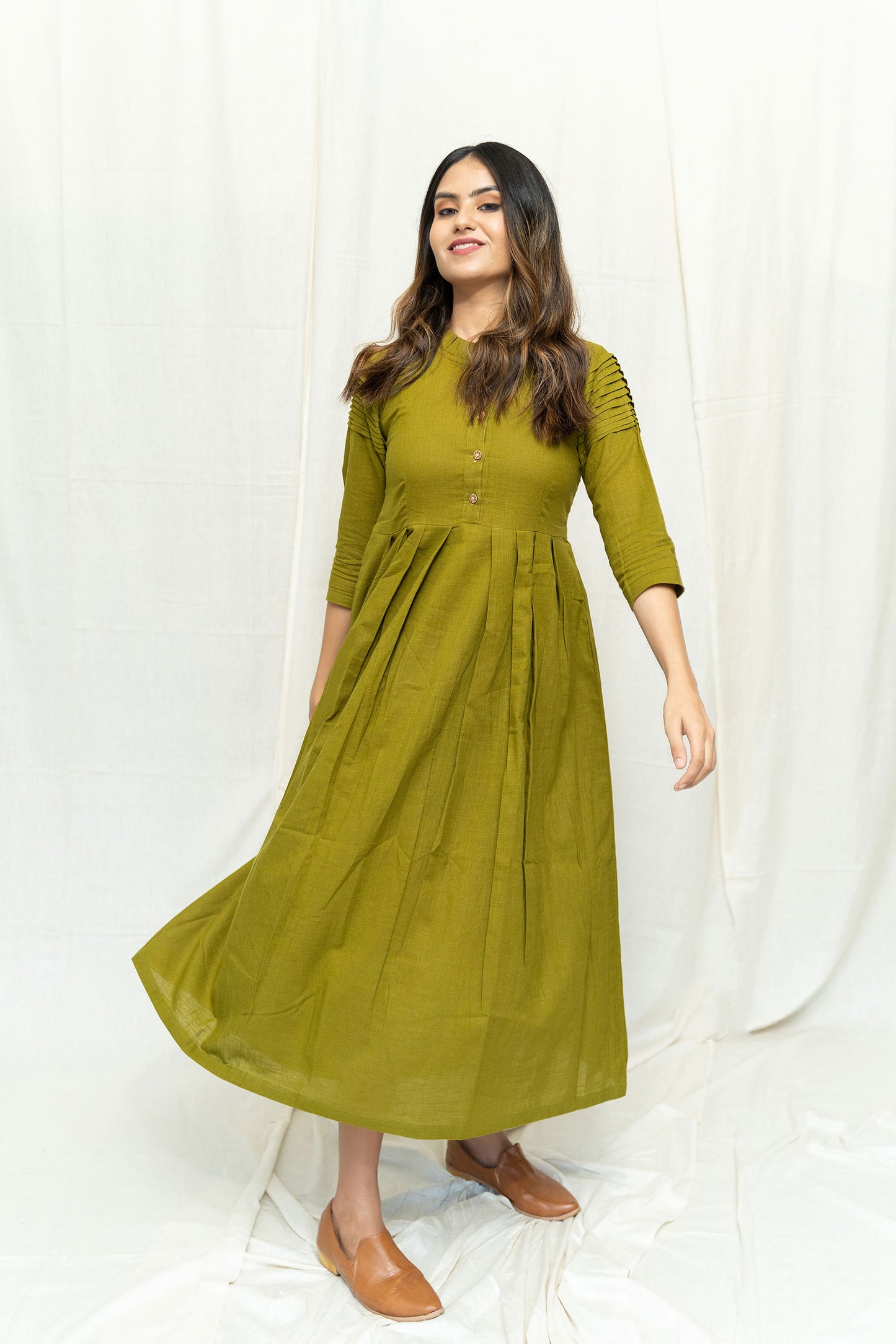 
                  
                    Green Cotton Casual Dress - Tantu 
                  
                