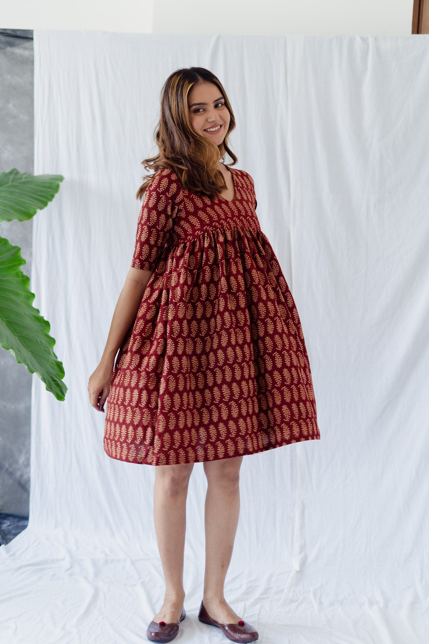 
                  
                    Brick Red Cotton Dress - Tantu 
                  
                
