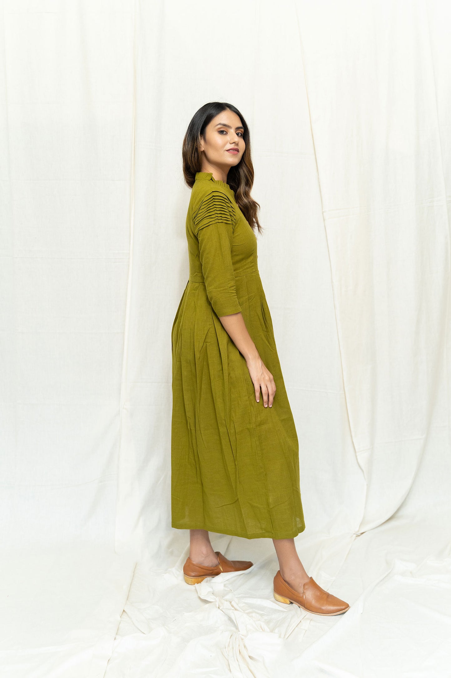 
                  
                    Green Cotton Casual Dress - Tantu 
                  
                